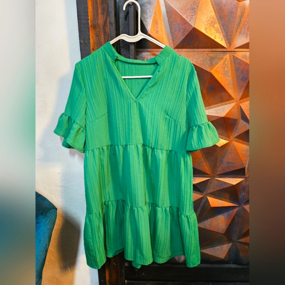 Women's Green V neck Dress